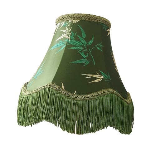 Lampenschirm mit Quasten, europäischer Stil, Stoff, Ersatz für Tischlampe, Nachttisch, Stehlampe, E27-Sockel, konische Form, Grün von PawwJoy