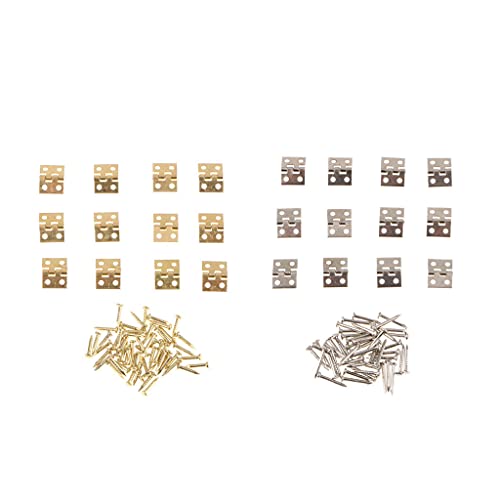 Miniatur-Scharniere aus Messing, 8 x 10 mm, für Puppenhaus-Möbel, Schmuckkästchen, mit Schrauben, goldfarben, silberfarben, 24 Stück von PawwJoy