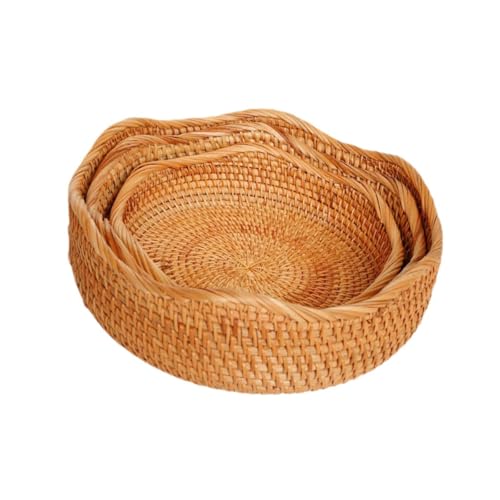 PawwJoy 3-teiliges geflochtenes Rattan-Obstkorb-Set, dekorative Aufbewahrungsschalen für Snacks, Tee, Restaurant, Zuhause, Esstisch von PawwJoy