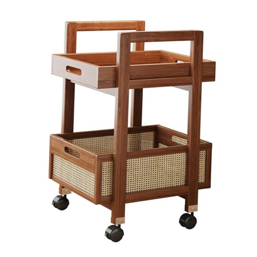 PawwJoy Beweglicher Teetischwagen mit 2-stöckigem Design für Zuhause und Wohnheim, Rollwagen aus Bambus und MDF, Rollwagen mit Rollen und feststellbaren Rollen PawwJoy Beweglicher Teetischwagen mit 2-stöckigem Design für Zuhause und Wohnheim, Rollwagen aus Bambus und MDF, Rollwagen mit Rollen und feststellbaren Rollen von PawwJoy