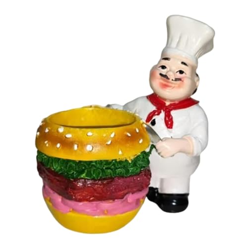 PawwJoy Chef Figuren-Aufbewahrungseimer in Hamburgerform, Stifthalter, Kunstharz, Skulptur für Küche, Bar, Schreibtisch, Dekoration, 13 x 9 x 14 cm von PawwJoy