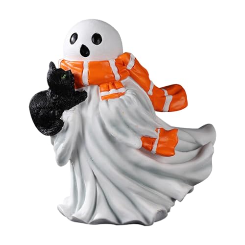 PawwJoy Halloween-Geisterstatue, Ornament, Kunstharz, handgefertigt, gruselig, niedlich, Desktop-Dekoration, wasserdicht, Landschaftsbau, Zubehör, Mehrzweck, mit schwarzer Katze PawwJoy Halloween-Geisterstatue, Ornament, Kunstharz, handgefertigt, gruselig, niedlich, Desktop-Dekoration, wasserdicht, Landschaftsbau, Zubehör, Mehrzweck, mit schwarzer Katze von PawwJoy