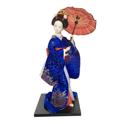 PawwJoy Japanische Geisha Dame Statuette Handwerk Orientalische Puppe Traditionelle ethnische Kimono-Puppe für Heimdekoration, 30,5 cm, Dunkelblau PawwJoy Japanische Geisha Dame Statuette Handwerk Orientalische Puppe Traditionelle ethnische Kimono-Puppe für Heimdekoration, 30,5 cm, Dunkelblau von PawwJoy