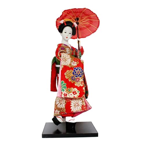 PawwJoy Japanische Geisha-Mädchen-Statue, Ornament, traditionelle Kimono-Puppe für Tisch, Schreibtisch, Büro, Heimdekoration, 30,5 cm, Rot PawwJoy Japanische Geisha-Mädchen-Statue, Ornament, traditionelle Kimono-Puppe für Tisch, Schreibtisch, Büro, Heimdekoration, 30,5 cm, Rot von PawwJoy