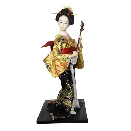 PawwJoy Japanische Geisha-Mädchen-Statue, Ornament, traditionelle Kimono-Puppe für Tisch, Schreibtisch, Büro, Heimdekoration, Gold und Gelb, 30,5 cm PawwJoy Japanische Geisha-Mädchen-Statue, Ornament, traditionelle Kimono-Puppe für Tisch, Schreibtisch, Büro, Heimdekoration, Gold und Gelb, 30,5 cm von PawwJoy