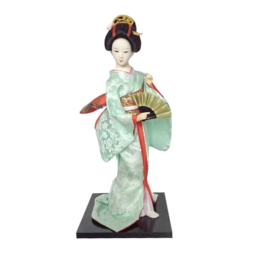 PawwJoy Japanische Geisha-Mädchen-Statue, Ornament, traditionelle Kimono-Puppe für Tisch, Schreibtisch, Büro, Heimdekoration, Hellgrün, 30,5 cm PawwJoy Japanische Geisha-Mädchen-Statue, Ornament, traditionelle Kimono-Puppe für Tisch, Schreibtisch, Büro, Heimdekoration, Hellgrün, 30,5 cm von PawwJoy