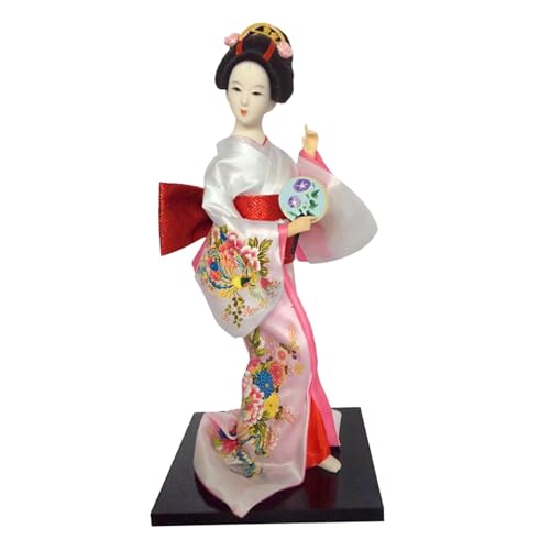 PawwJoy Japanische Geisha-Mädchen-Statue, Ornament, traditionelle Kimono-Puppe für Tisch, Schreibtisch, Büro, Heimdekoration, Weiß und PawwJoy Japanische Geisha-Mädchen-Statue, Ornament, traditionelle Kimono-Puppe für Tisch, Schreibtisch, Büro, Heimdekoration, Weiß und von PawwJoy