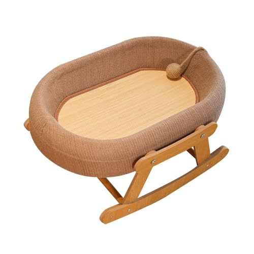 PawwJoy Katzen-Hängemattenbett mit Bambus-Matratze, erhöhtes Haustierbett mit sanftem Schaukel-Design, offene Oberseite, Schlafcouch für drinnen und draußen, 57 x 40 x 26 cm, Braun von PawwJoy