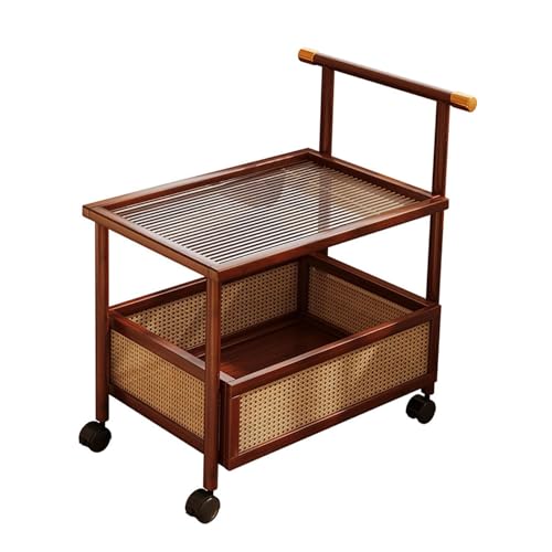 PawwJoy Mehrzweckwagen mit Rollen, kleiner Beistelltisch, Organizer, Sofa-Beistelltisch für Liege, mobiler Aufbewahrungswagen mit Rattan-Design, 50 x 40 x 70 cm von PawwJoy