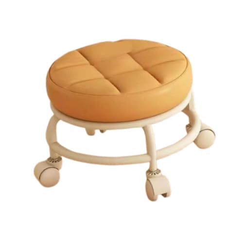 PawwJoy Niedriger Rollhocker mit Lenkrollen, PU-Leder, Rollsitz-Fußstütze für Salon, Pediküre, Büro, Eingangsbereich, Nachttisch, für Erwachsene und Kinder, Orange von PawwJoy