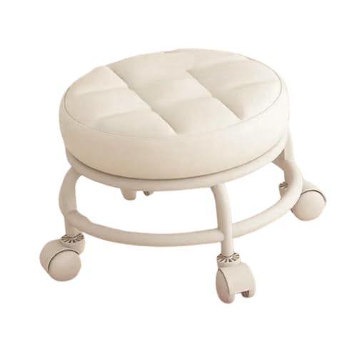 PawwJoy Niedriger Rollhocker mit Lenkrollen, PU-Leder, Rollsitz-Fußstütze für Salon, Pediküre, Büro, Eingangsbereich, Nachttisch, für Erwachsene und Kinder, Weiß von PawwJoy