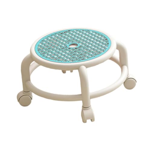 PawwJoy Rollhocker mit 360-Grad-Drehung und Rollen, niedriger Drehhocker für Salon, Zuhause, Küche, 34 cm Durchmesser, Blau von PawwJoy