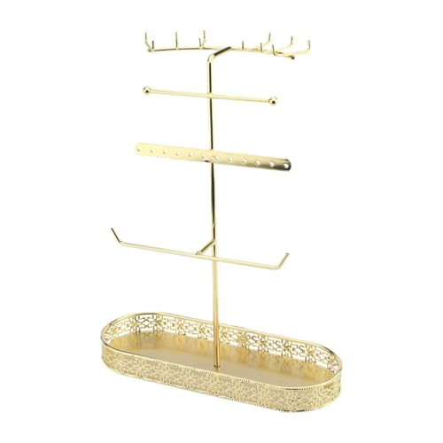 PawwJoy Schmuck-Aufbewahrungsständer, Schreibtisch-Organizer, multifunktional, 24,6 x 9,1 x 32 cm, Karbonstahl, Uhren-Aufhänger für Schlafzimmer, Schminktisch, goldfarben von PawwJoy