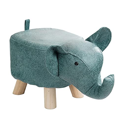 PawwJoy Tier-Fußhocker Elefantenbank, tragbarer Holzhocker mit weich gepolstertem Kissen für Schuhwechsel, Wohnzimmer, Schlafzimmer, Dekoration, 26 x 27 x 50 cm, Blau von PawwJoy