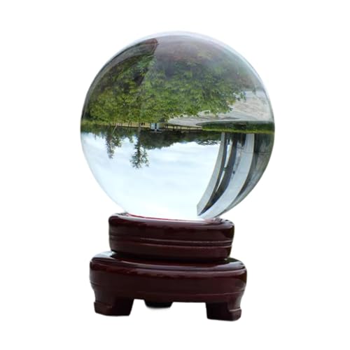 PawwJoy Transparente Glaskugel mit Holzständer, Glücksbringer, Schreibtisch-Ornament, dekorative Kugel für Büro, Arbeitsplatte, Schlafzimmer, Geschäft, Geschenke, 100 mm PawwJoy Transparente Glaskugel mit Holzständer, Glücksbringer, Schreibtisch-Ornament, dekorative Kugel für Büro, Arbeitsplatte, Schlafzimmer, Geschäft, Geschenke, 100 mm von PawwJoy