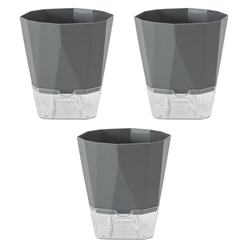 Selbstbewässernde Blumentöpfe mit Drainagelöchern, leichte Pflanzgefäße für Innen- und Außenbereich, Schreibtisch, Garten, Fensterbank, Bürodekoration, 17 cm, Grau, 3 Stück Selbstbewässernde Blumentöpfe mit Drainagelöchern, leichte Pflanzgefäße für Innen- und Außenbereich, Schreibtisch, Garten, Fensterbank, Bürodekoration, 17 cm, Grau, 3 Stück von PawwJoy