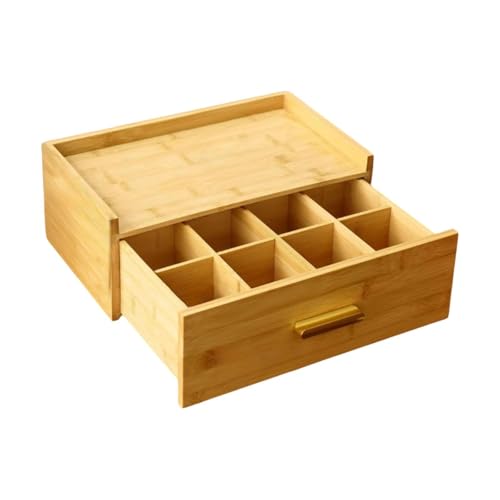 Teebeutel-Organizer mit Schublade, Tee-Aufbewahrungsbox aus Holz mit mehreren Gitter-Design, staubdicht, rustikal, elegante Dekoration für Zuhause, Küche, Büro, 33,3 x 20,5 x 13 cm von PawwJoy