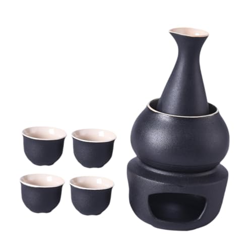 Traditionelles japanisches Sake-Set mit Stövchen, Sake-Flasche aus Keramik und 4 Tassen, Porzellan-Keramik für heiße Sake, Geschenk und Teeparty von PawwJoy