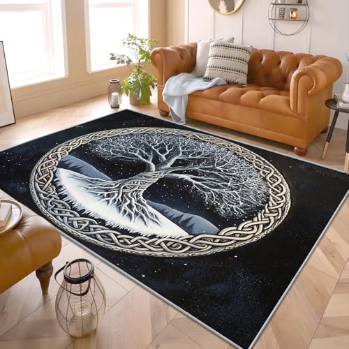 PaxGloz Baum des Lebens Teppich - Teppiche Wohnzimmer Schlafzimmer Wikinger, Kleiner Teppich Keltische Muster, Weich Kurzflor & Waschbar & rutschfest Fussmatte Innen, Kinderteppich 50x80 cm von PaxGloz