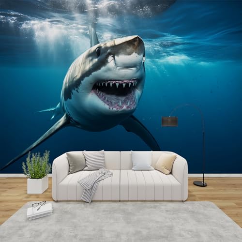 PaxGloz Fototapete 3D Effekt Hai Tapete Unterwasserwelt Tapeten Vliestapete Modern Wandtapete Wohnzimmer Schlafzimmer Kinderzimmer Wanddeko Motivtapeten 200 x 140 cm (B x H) von PaxGloz