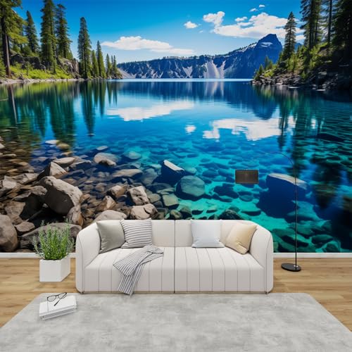 PaxGloz Fototapete Bergsee mit Felsen Tapete Natur Landschaft Tapeten Vliestapete Modern Wandtapete Wohnzimmer Schlafzimmer Kinderzimmer Wanddeko Motivtapeten 150 x 105 cm (B x H) von PaxGloz
