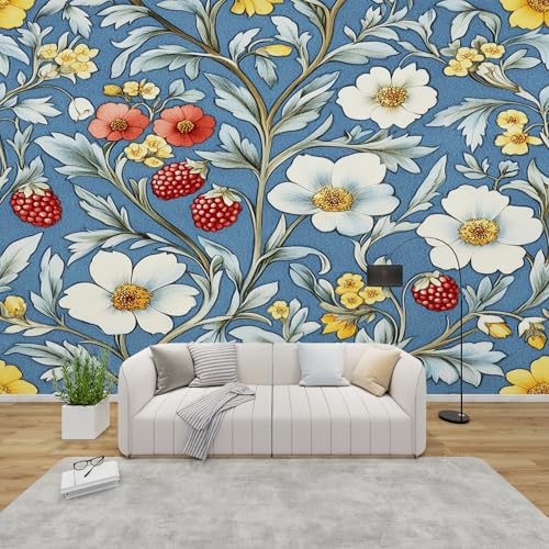 PaxGloz Fototapete Blumen Beeren Tapete Blaue Botanische Tapeten Vliestapete Modern Wandtapete Wohnzimmer Schlafzimmer Kinderzimmer Wanddeko Motivtapeten 416 x 254 cm (B x H) von PaxGloz