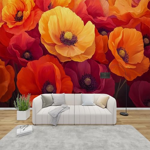 PaxGloz Fototapete Blumen Rot Orange Tapete Mohnblumen Tapeten Vliestapete Modern Wandtapete Wohnzimmer Schlafzimmer Kinderzimmer Wanddeko Motivtapeten 368 x 254 cm (B x H) von PaxGloz