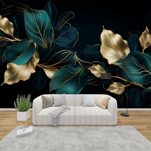 PaxGloz Fototapete Botanische Luxus Tapete Goldene Blätter Tapeten Vliestapete Modern Wandtapete Wohnzimmer Schlafzimmer Kinderzimmer Wanddeko Motivtapeten 450 x 315 cm (B x H) von PaxGloz