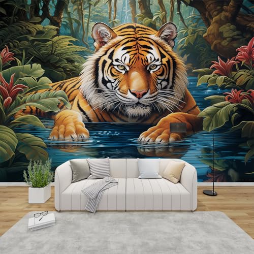 PaxGloz Fototapete Dschungel Tiere Tapete Tiger Tropischer Wald Tapeten Vliestapete Modern Wandtapete Wohnzimmer Schlafzimmer Kinderzimmer Wanddeko Motivtapeten 150 x 105 cm (B x H) von PaxGloz