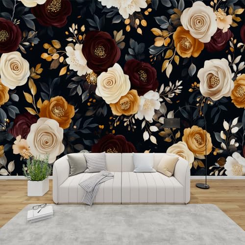 PaxGloz Fototapete Dunkle Rosen Tapete Florale Blüten Tapeten Vliestapete Modern Wandtapete Wohnzimmer Schlafzimmer Kinderzimmer Wanddeko Motivtapeten 500 x 350 cm (B x H) von PaxGloz