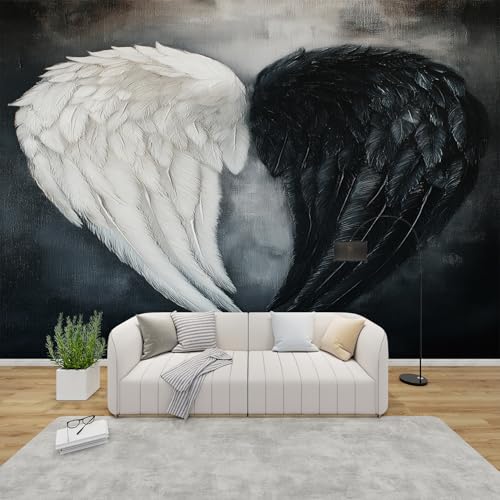PaxGloz Fototapete Engelsflügel Tapete Gothic Schwarz Weiß Tapeten Vliestapete Modern Wandtapete Wohnzimmer Schlafzimmer Kinderzimmer Wanddeko Motivtapeten 300 x 210 cm (B x H) von PaxGloz