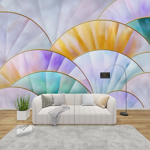 PaxGloz Fototapete Fächer Muster Tapete Geometrische Regenbogenfarben Tapeten Vliestapete Modern Wandtapete Wohnzimmer Schlafzimmer Kinderzimmer Wanddeko Motivtapeten 500 x 350 cm (B x H) von PaxGloz