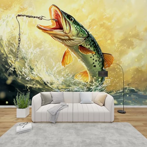 PaxGloz Fototapete Fisch Tapete Barsch Tapeten Vliestapete Modern Wandtapete Wohnzimmer Schlafzimmer Kinderzimmer Wanddeko Motivtapeten 416 x 254 cm (B x H) von PaxGloz