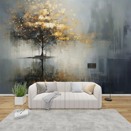 PaxGloz Fototapete Goldener Baum Tapete Abstrakte Landschaft Tapeten Vliestapete Modern Wandtapete Wohnzimmer Schlafzimmer Kinderzimmer Wanddeko Motivtapeten 250 x 175 cm (B x H) von PaxGloz