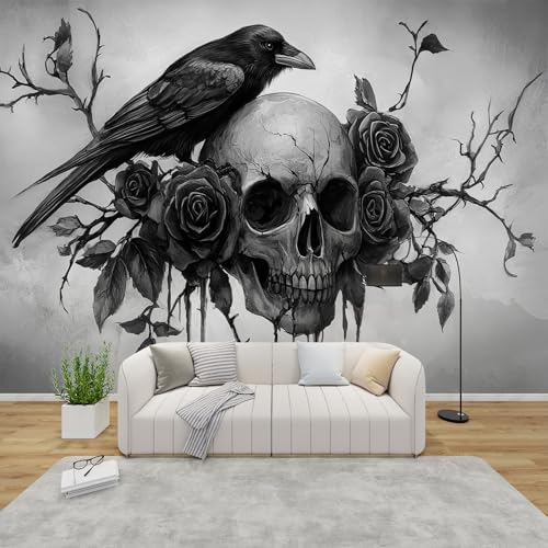 PaxGloz Fototapete Gothic Schädel Tapete Rabe Totenkopf Tapeten Vliestapete Modern Wandtapete Wohnzimmer Schlafzimmer Kinderzimmer Wanddeko Motivtapeten 400 x 280 cm (B x H) von PaxGloz