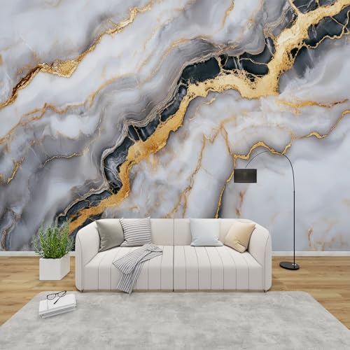 PaxGloz Fototapete Grau Gold Tapete Marmor Tapeten Vliestapete Modern Wandtapete Wohnzimmer Schlafzimmer Kinderzimmer Wanddeko Motivtapeten 200 x 140 cm (B x H) von PaxGloz