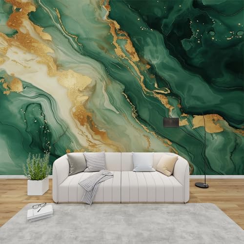 PaxGloz Fototapete Grün Gold Tapete Steinoptik Tapeten Vliestapete Modern Wandtapete Wohnzimmer Schlafzimmer Kinderzimmer Wanddeko Motivtapeten 350 x 256 cm (B x H) von PaxGloz
