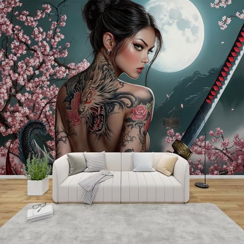 PaxGloz Fototapete Japanische Tattoo Frauen Tapete Samurai Geisha Tapeten Vliestapete Modern Wandtapete Wohnzimmer Schlafzimmer Kinderzimmer Wanddeko Motivtapeten 150 x 105 cm (B x H) von PaxGloz