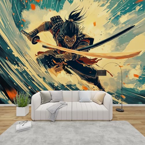 PaxGloz Fototapete Japanischer Samurai Manga Tapete Krieger Motiv Tapeten Vliestapete Modern Wandtapete Wohnzimmer Schlafzimmer Kinderzimmer Wanddeko Motivtapeten 416 x 254 cm (B x H) von PaxGloz
