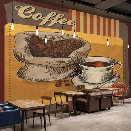PaxGloz Fototapete Kaffee Braun Gelb Retro Tapete Kaffeebohnen Küche Café Vintage Tapeten Vliestapete Modern Wandtapete Wohnzimmer Schlafzimmer Kaffeehaus Wanddeko Motivtapeten 400 x 280 cm (B x H) von PaxGloz