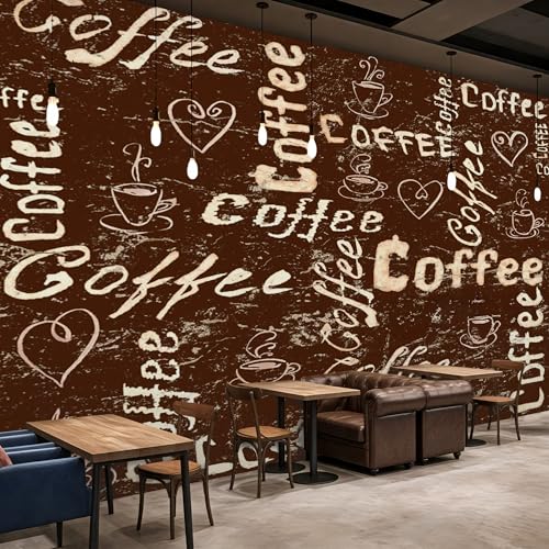 PaxGloz Fototapete Kaffee Café Stil Tapete Coffee Schriftzug Vintage Look Kaffeehaus Tapeten Vliestapete Modern Wandtapete Wohnzimmer Schlafzimmer Küche Wanddeko Motivtapeten 450 x 315 cm (B x H) von PaxGloz