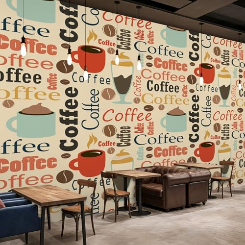 PaxGloz Fototapete Kaffee Tapete Café Kaffeetassen Coffee Schriftzug Tapeten Vliestapete Modern Wandtapete Wohnzimmer Schlafzimmer Küche Wanddeko Motivtapeten 368 x 254 cm (B x H) von PaxGloz