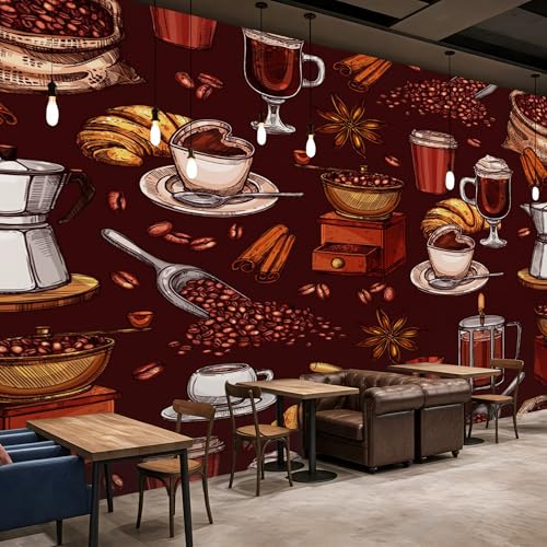 PaxGloz Fototapete Kaffee Tapete Kaffeehaus Café Barista Kaffeebohnen Zimt Vintage Tapeten Vliestapete Modern Wandtapete Wohnzimmer Schlafzimmer Küche Wanddeko Motivtapeten 300 x 210 cm (B x H) von PaxGloz