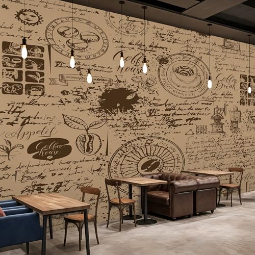 PaxGloz Fototapete Kaffee Vintage Schrift Tapete Kaffeebohnen Coffee Küche Café Tapeten Vliestapete Modern Wandtapete Wohnzimmer Schlafzimmer Esszimmer Wanddeko Motivtapeten 200 x 140 cm (B x H) von PaxGloz