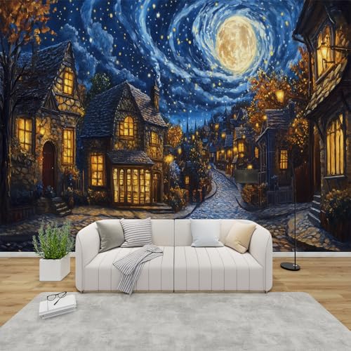 PaxGloz Fototapete Märchenhafte Stadt Tapete Sternenhimmel Märchen Tapeten Vliestapete Modern Wandtapete Wohnzimmer Schlafzimmer Kinderzimmer Wanddeko Motivtapeten 450 x 315 cm (B x H) von PaxGloz