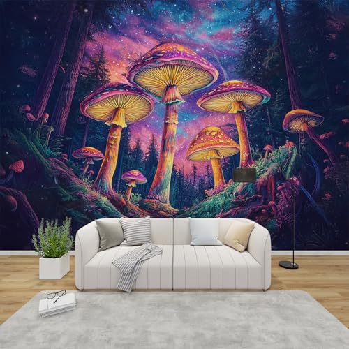 PaxGloz Fototapete Magischer Pilzwald Tapete Fantasie Wald Tapeten Vliestapete Modern Wandtapete Wohnzimmer Schlafzimmer Kinderzimmer Wanddeko Motivtapeten 350 x 256 cm (B x H) von PaxGloz