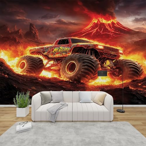 PaxGloz Fototapete Monster Truck Tapete Jungenzimmer Offroad Auto Tapeten Vliestapete Modern Wandtapete Wohnzimmer Schlafzimmer Kinderzimmer Wanddeko Motivtapeten 300 x 210 cm (B x H) von PaxGloz
