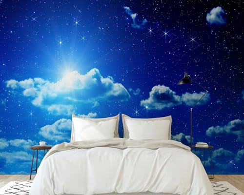 PaxGloz Fototapete Nachthimmel Sternenhimmel Tapete Wolken Und Sterne Tapeten Vliestapete Modern Wandtapete Wohnzimmer Schlafzimmer Kinderzimmer Wanddeko Motivtapeten 368 x 254 cm (B x H) von PaxGloz