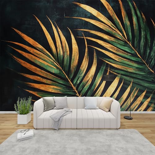 PaxGloz Fototapete Palmenblätter Gold Grün Tapete Tropisch Dunkel Luxus Tapeten Vliestapete Modern Wandtapete Wohnzimmer Schlafzimmer Kinderzimmer Wanddeko Motivtapeten 250 x 175 cm (B x H) von PaxGloz