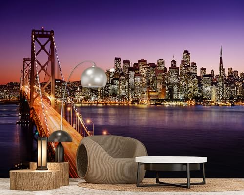 PaxGloz Fototapete San Francisco Skyline Tapete Bay Bridge Nacht Tapeten Vliestapete Modern Wandtapete Wohnzimmer Schlafzimmer Kinderzimmer Wanddeko Motivtapeten 500 x 350 cm (B x H) von PaxGloz